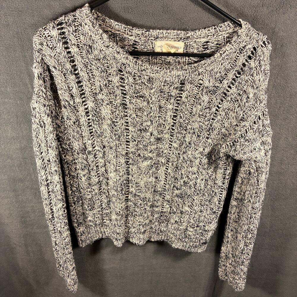 ralph‎ lauren denim supply women sweater gray small chunky cable knit fisherman